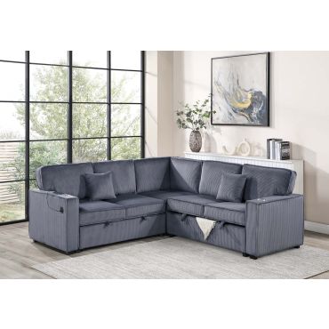 Senor Grey Corduroy Sectional Sleeper Storage