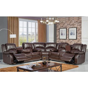 SF3592 Brown Leather Recliner Sectional