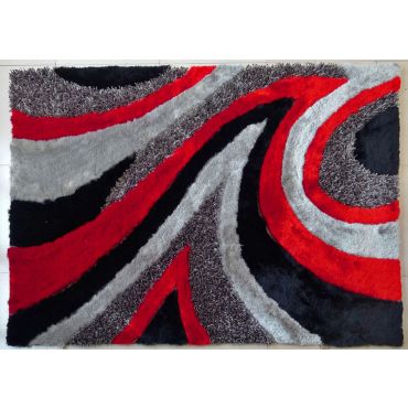 Modern Shag Area Rug Grey Red 26