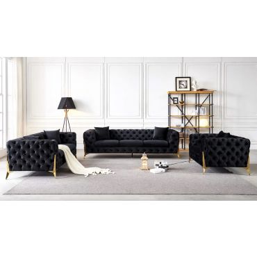 Sheila Black Velvet Sofa Set