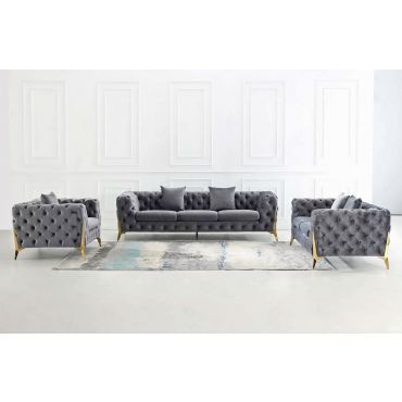 Sheila Tufted Grey Velvet Modern Sofa Set
