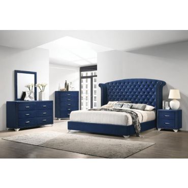 Sierra Navy Velvet Upholstered Bed