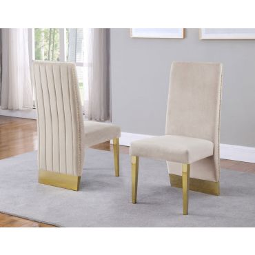 Simon Beige Velvet Dining Chair Gold