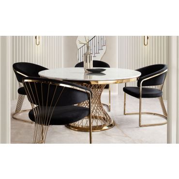 Solstice Marble Top Dining Table With Black Chairs