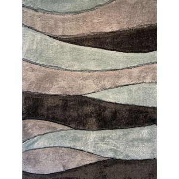 Grey and Red Design Shag Rug 8002