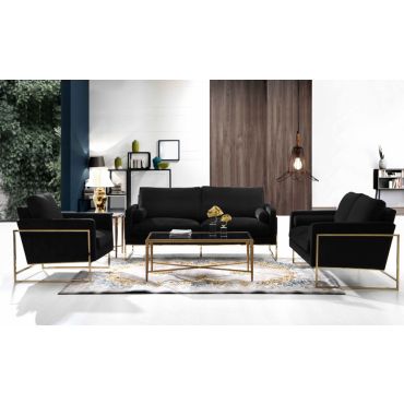 Sorrento Black Velvet Fabric Modern Sofa Set