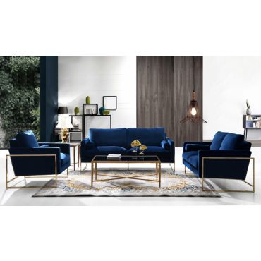 Sorrento Navy Velvet Sofa Set With Gold Base