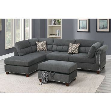 Stanza Slate Velvet Sectional Set