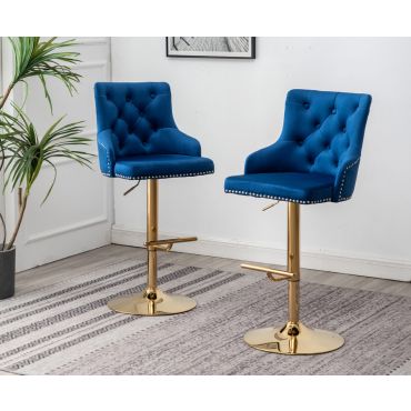 Stavros White Leather Gold Bar Stools