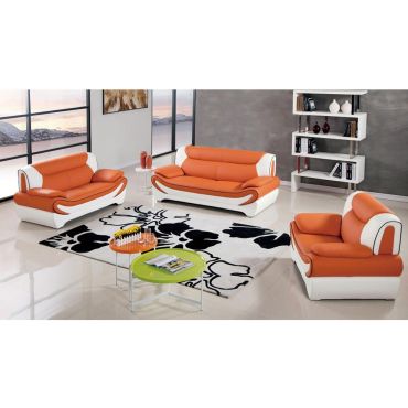 Sterling Orange Leather Modern Sofa Set