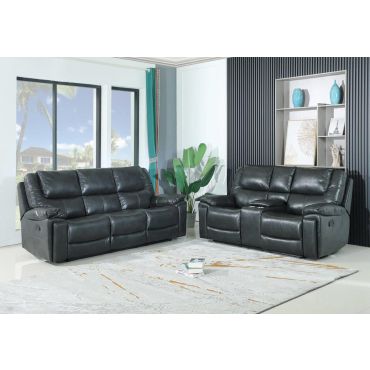 Steven Grey Leather Recliner Sofa Set