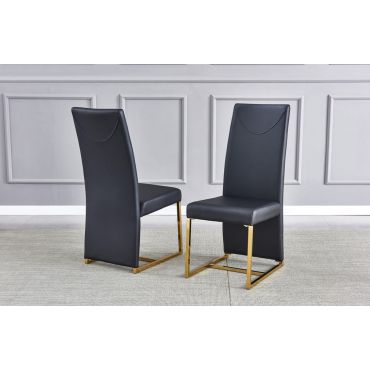 Stirling Black Leather Gold Dining Chairs