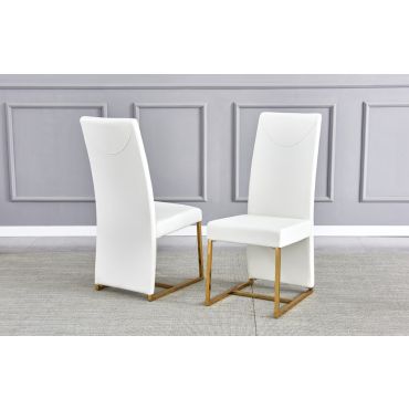 Stirling White Leather Gold Dining Chairs