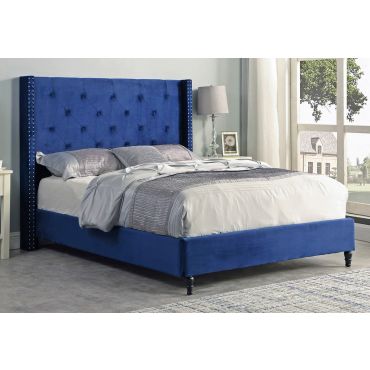 Stratus Blue Velvet Winged Headboard Bed