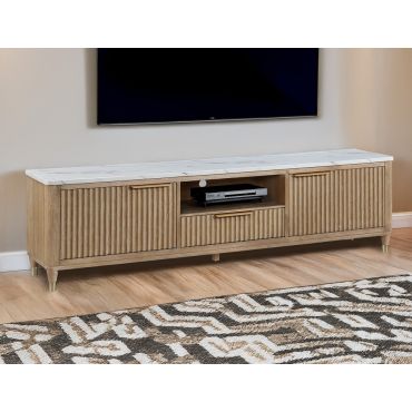 Symphony Cerused Natural Finish TV Stand Faux Marble Top