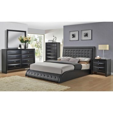 Talya Platform Black Leather Bed