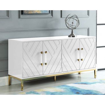 Tamari White Lacquer Buffet Gold Accents