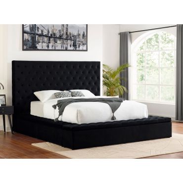 Tami Black Velvet Bed With Storage