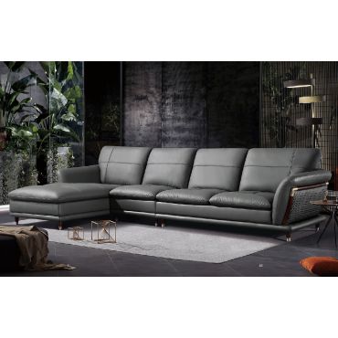 Tampa Modern Sectional Grey Top Grain Leather