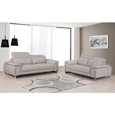 Taranto Light Gray Italian Leather Sofa Set