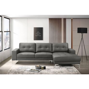 Tarryn Grey Leather Modern Sectional