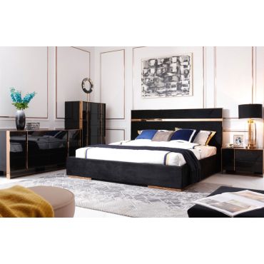 Toledo Black Velvet Bed Rosegold Accents