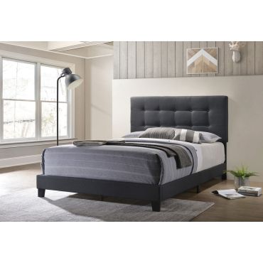 Toma Charcoal Tufted Linen Upholstered Bed