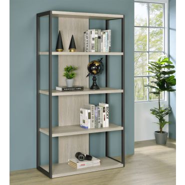 Tulsa 4-Shelf Bookcase Whitewashed Grey