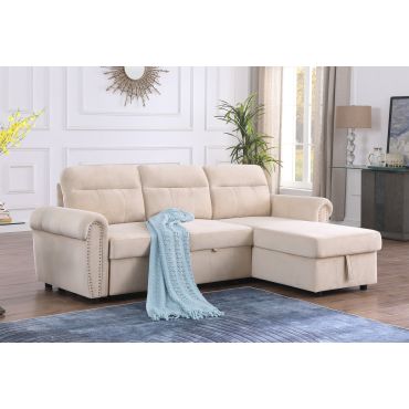 Turner Beige Velvet Sectional With Sleeper