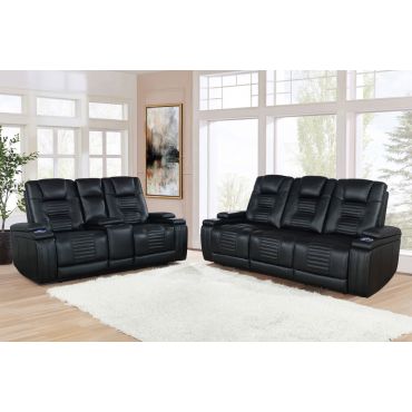 Udell Black Leather Power Recliner Sofa Set