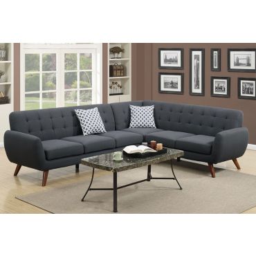 Varna Contemporary Sectional Black Linen