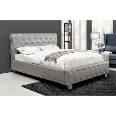 Velen Silver Leather Bed With Crystals