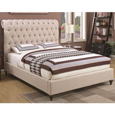 Velma Beige Linen Upholstered Bed