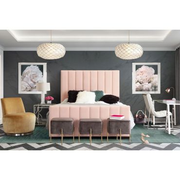 Leland Pink Velvet Upholstered Bed