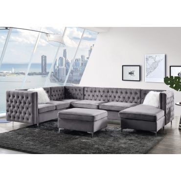 Verity U-Shape Sectional Grey Velvet