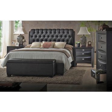 Viola Black Leather Button Tufted Bed