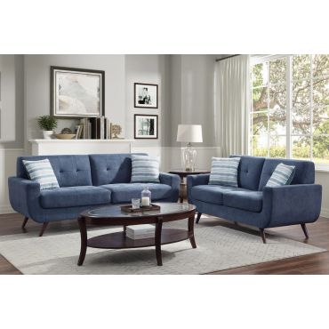 Viveca Blue Fabric Mid Century Modern Sofa Set