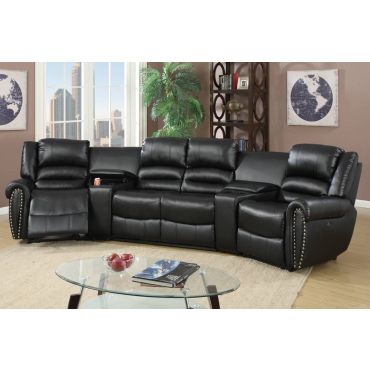 Wales Black Leather Power Recliner Theater Set