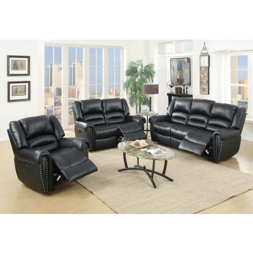 Waterloo Power Recliner Sofa Set Black Leather