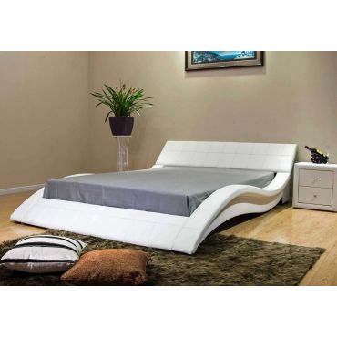Wavy White Leather Low Platform Bed