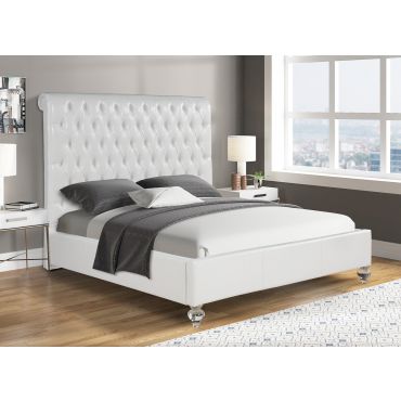 Wells Tufted Leather Bed Tall Headboard