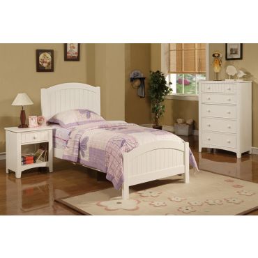 Paskal Twin Size White Wooden Bed