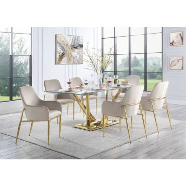 Windsor Glass Top Dining Table Gold Finish