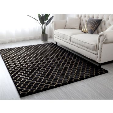 Wisteria Black Area Rug With Gold Lines