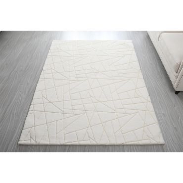 Wisteria White Rug With Gold Lines