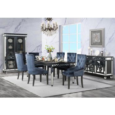 Wrentham Black Finish Mirrored Dining Table Set