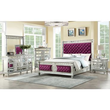 Wrentham Burgundy Bed Mirrored Accents