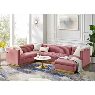 Zenfira Pink Velvet U-Shape Sectional