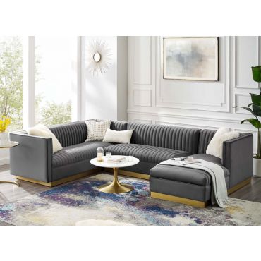 Zenfira Gray Velvet U-Shape Sectional