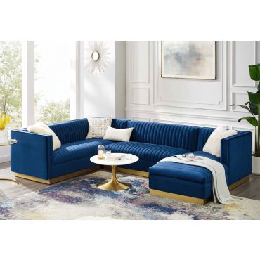 Zenfira Navy Blue Velvet U-Shape Sectional